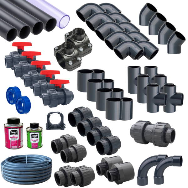 PoolConnect PVC 50mm Verrohrung Komplettset inkl. Bypass für Poolbau, Pooltechnik